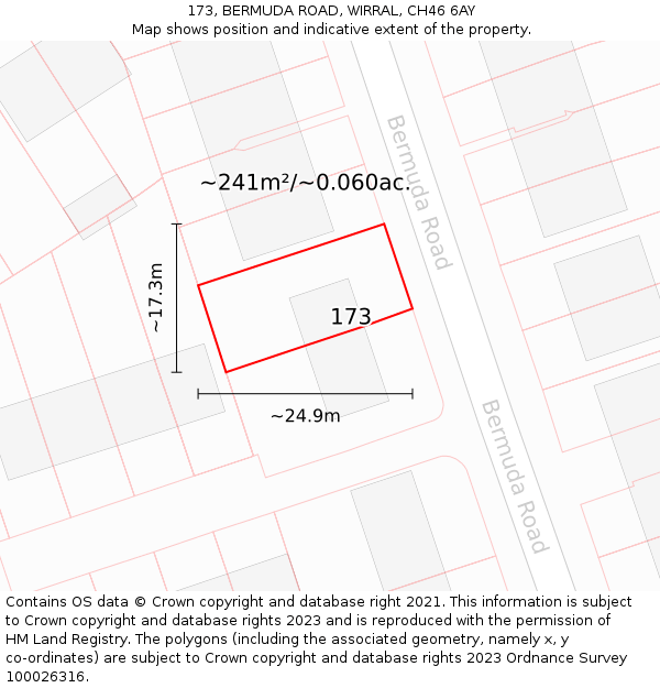 173, BERMUDA ROAD, WIRRAL, CH46 6AY: Plot and title map