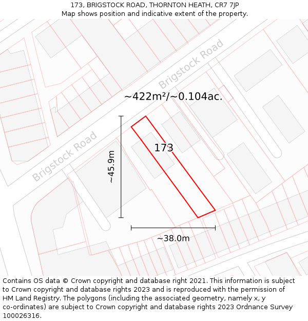 173, BRIGSTOCK ROAD, THORNTON HEATH, CR7 7JP: Plot and title map