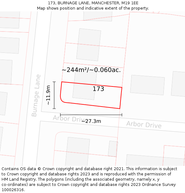 173, BURNAGE LANE, MANCHESTER, M19 1EE: Plot and title map