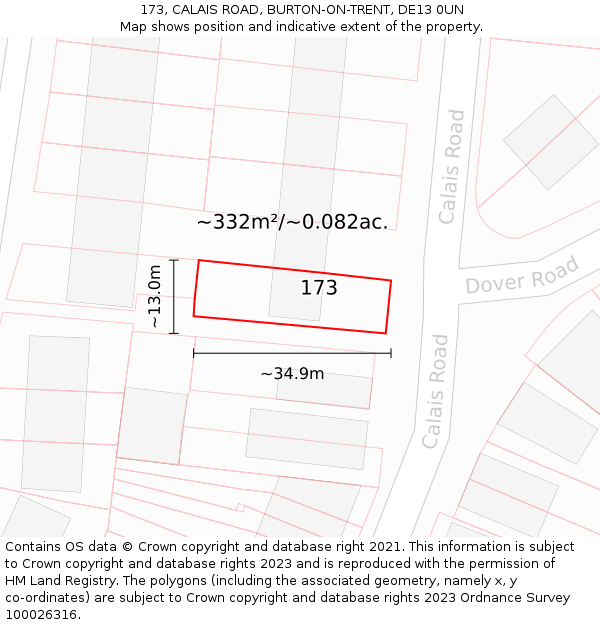 173, CALAIS ROAD, BURTON-ON-TRENT, DE13 0UN: Plot and title map