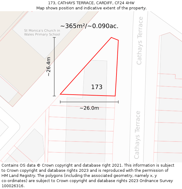 173, CATHAYS TERRACE, CARDIFF, CF24 4HW: Plot and title map