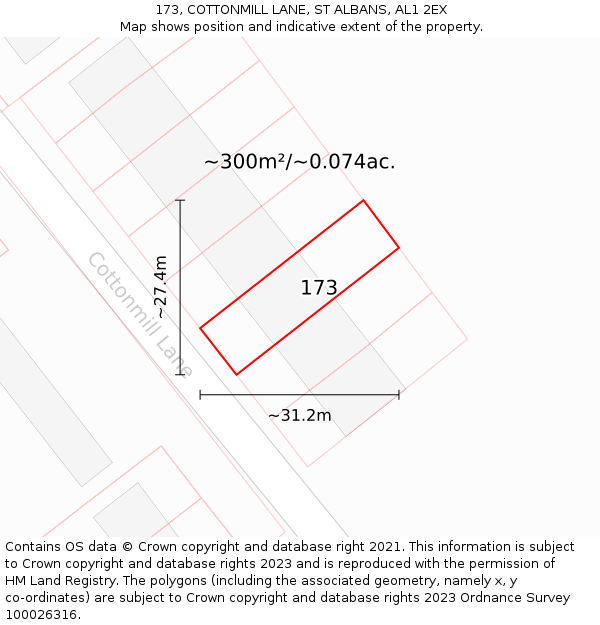 173, COTTONMILL LANE, ST ALBANS, AL1 2EX: Plot and title map
