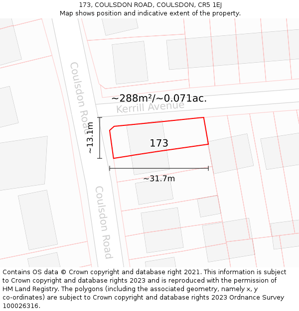 173, COULSDON ROAD, COULSDON, CR5 1EJ: Plot and title map
