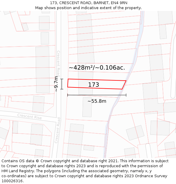 173, CRESCENT ROAD, BARNET, EN4 9RN: Plot and title map
