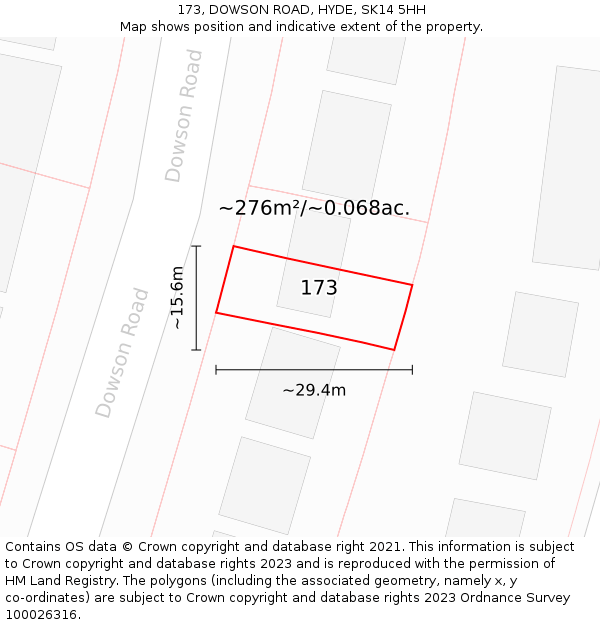 173, DOWSON ROAD, HYDE, SK14 5HH: Plot and title map