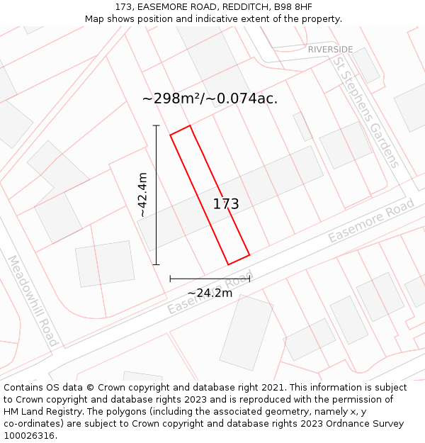 173, EASEMORE ROAD, REDDITCH, B98 8HF: Plot and title map