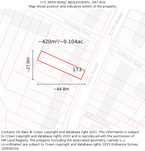 173, ERITH ROAD, BEXLEYHEATH, DA7 6HX: Plot and title map