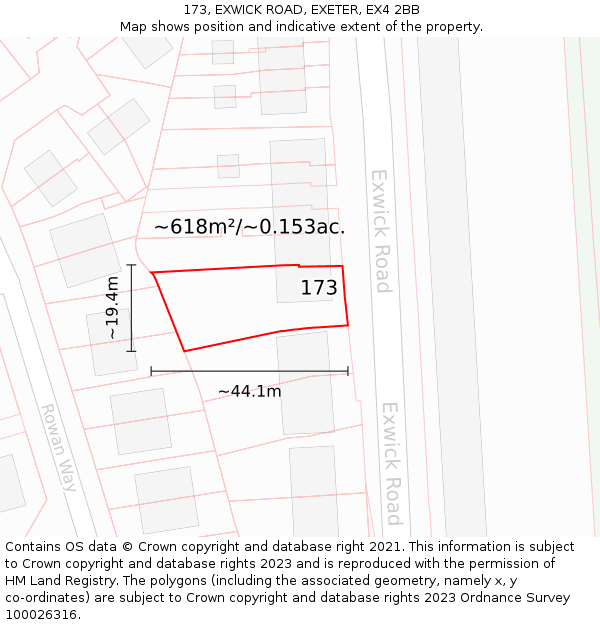 173, EXWICK ROAD, EXETER, EX4 2BB: Plot and title map