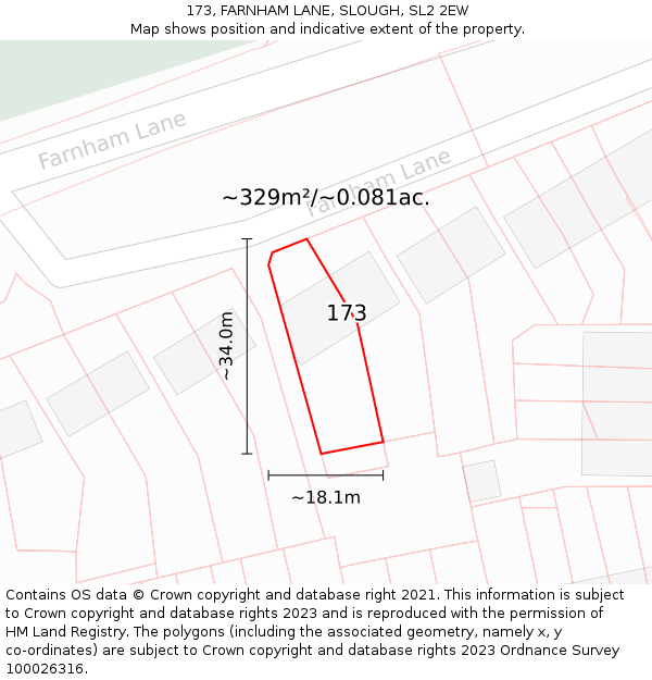 173, FARNHAM LANE, SLOUGH, SL2 2EW: Plot and title map