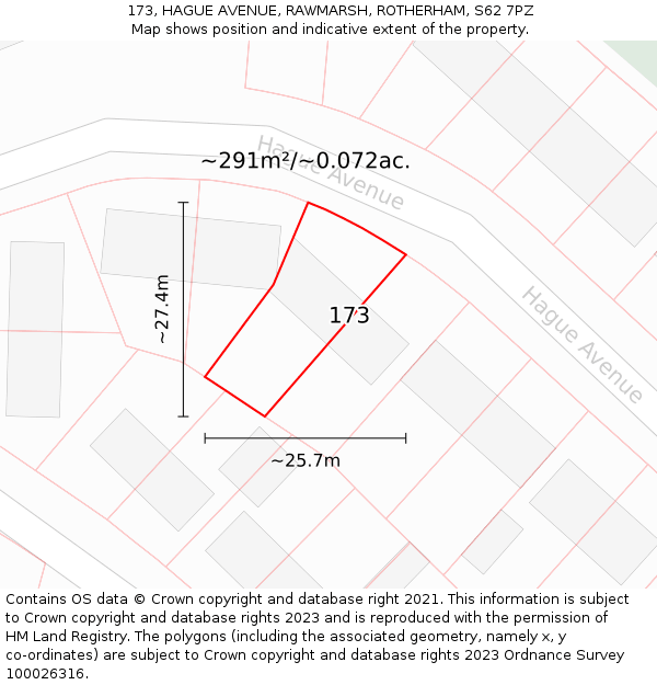 173, HAGUE AVENUE, RAWMARSH, ROTHERHAM, S62 7PZ: Plot and title map
