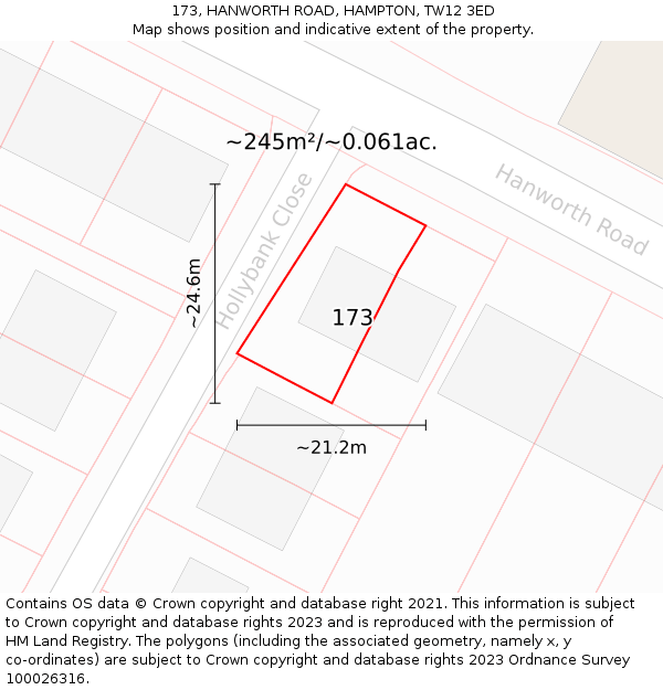 173, HANWORTH ROAD, HAMPTON, TW12 3ED: Plot and title map