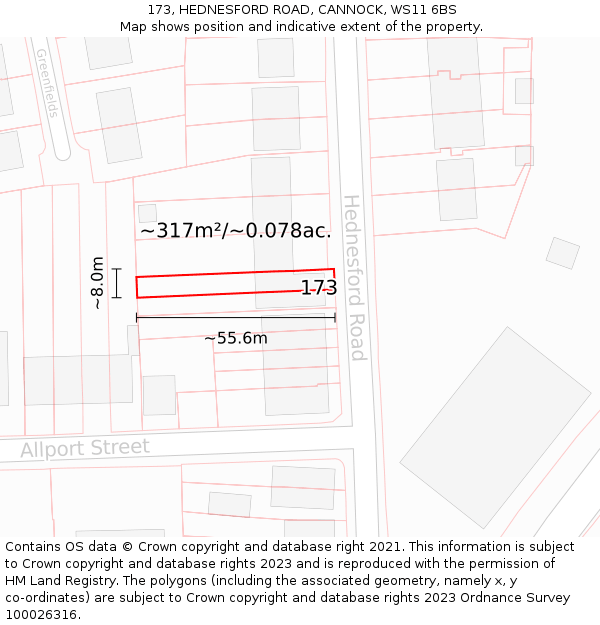 173, HEDNESFORD ROAD, CANNOCK, WS11 6BS: Plot and title map