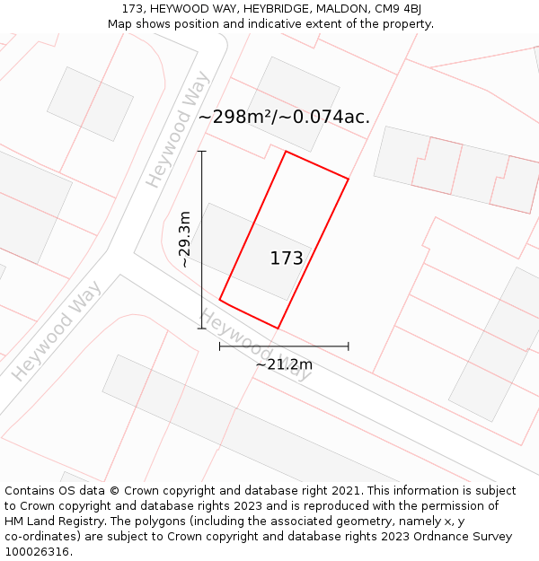 173, HEYWOOD WAY, HEYBRIDGE, MALDON, CM9 4BJ: Plot and title map
