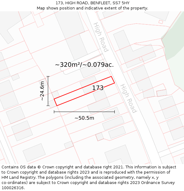 173, HIGH ROAD, BENFLEET, SS7 5HY: Plot and title map