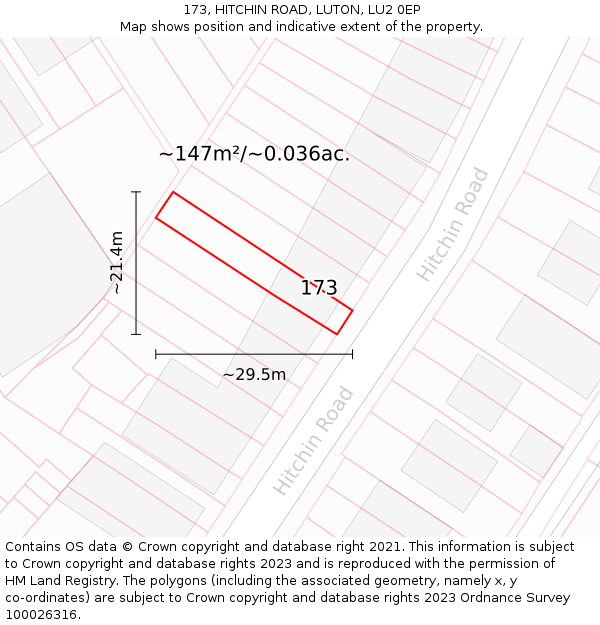 173, HITCHIN ROAD, LUTON, LU2 0EP: Plot and title map