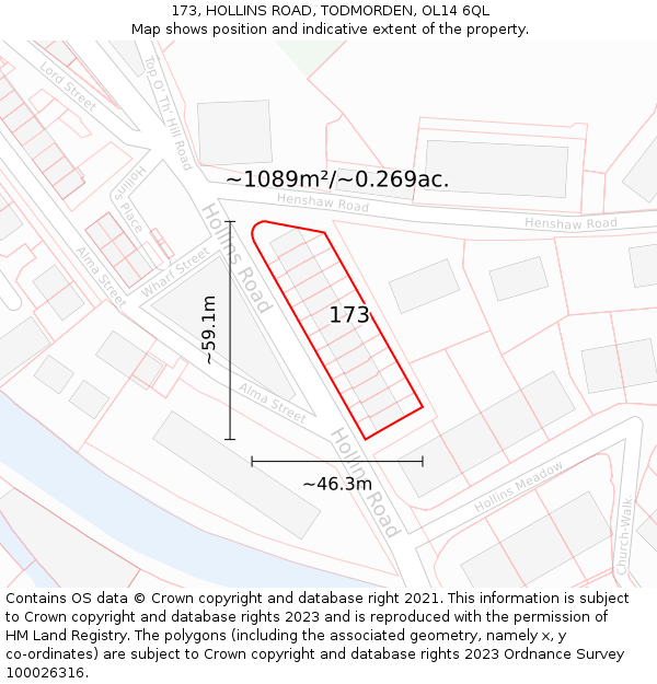173, HOLLINS ROAD, TODMORDEN, OL14 6QL: Plot and title map
