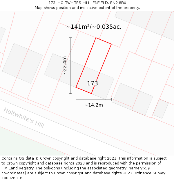 173, HOLTWHITES HILL, ENFIELD, EN2 8BX: Plot and title map