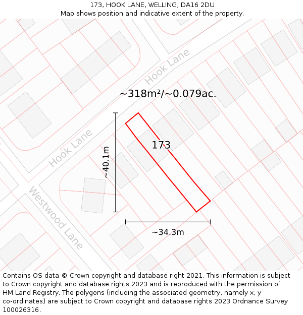 173, HOOK LANE, WELLING, DA16 2DU: Plot and title map