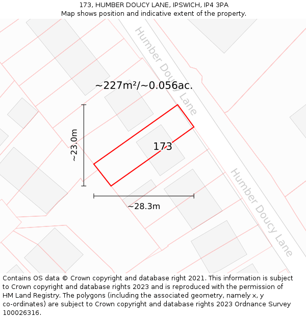 173, HUMBER DOUCY LANE, IPSWICH, IP4 3PA: Plot and title map