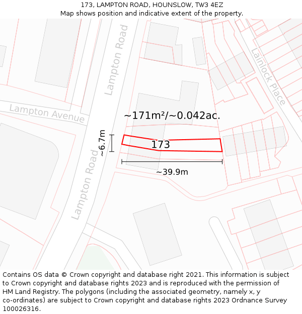 173, LAMPTON ROAD, HOUNSLOW, TW3 4EZ: Plot and title map