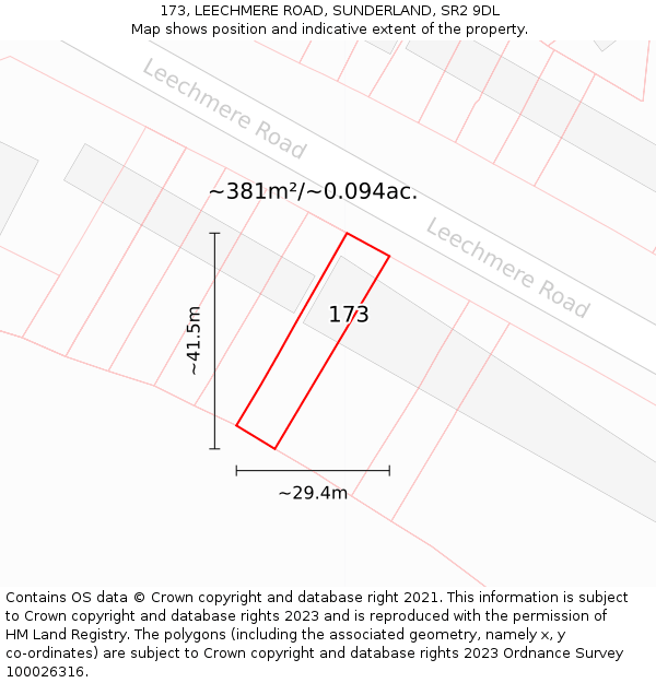 173, LEECHMERE ROAD, SUNDERLAND, SR2 9DL: Plot and title map