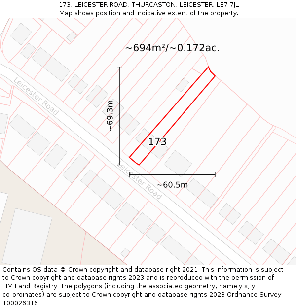 173, LEICESTER ROAD, THURCASTON, LEICESTER, LE7 7JL: Plot and title map