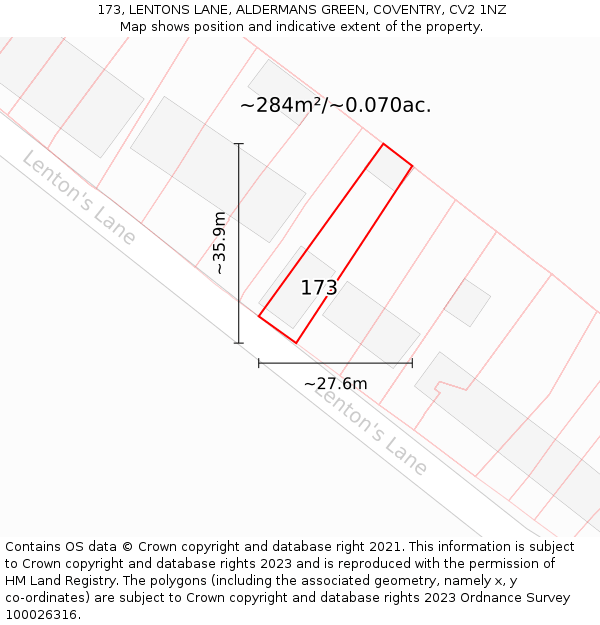 173, LENTONS LANE, ALDERMANS GREEN, COVENTRY, CV2 1NZ: Plot and title map