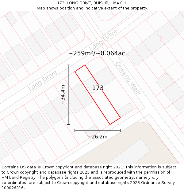 173, LONG DRIVE, RUISLIP, HA4 0HL: Plot and title map