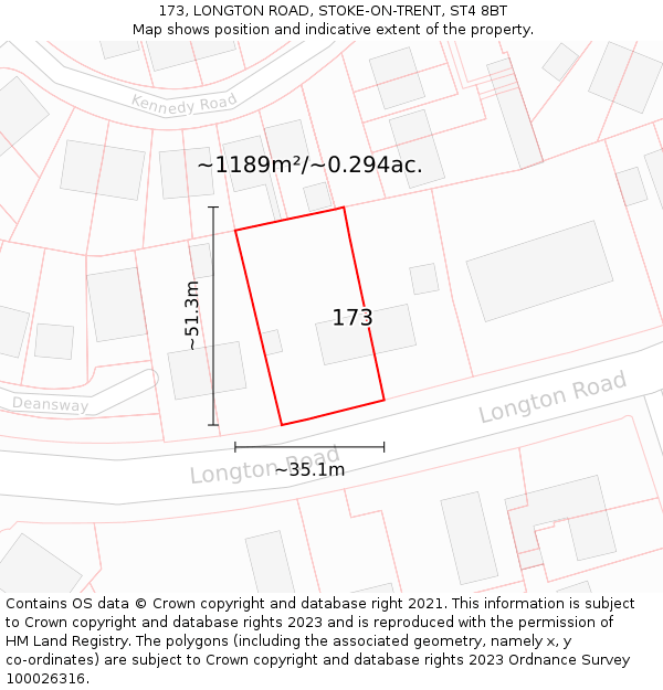 173, LONGTON ROAD, STOKE-ON-TRENT, ST4 8BT: Plot and title map