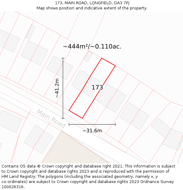 173, MAIN ROAD, LONGFIELD, DA3 7PJ: Plot and title map