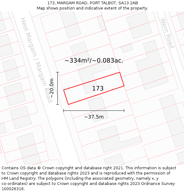 173, MARGAM ROAD, PORT TALBOT, SA13 2AB: Plot and title map