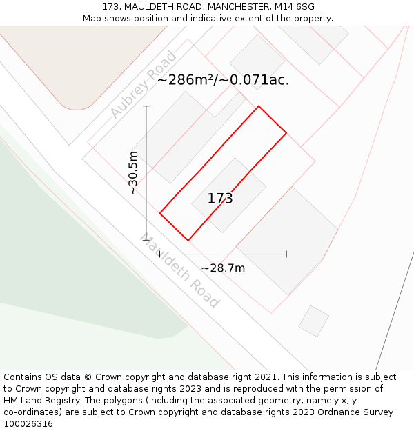 173, MAULDETH ROAD, MANCHESTER, M14 6SG: Plot and title map