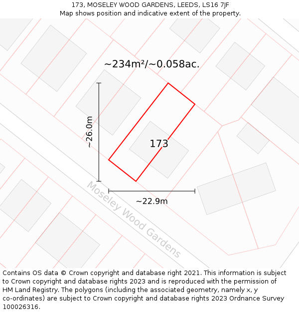 173, MOSELEY WOOD GARDENS, LEEDS, LS16 7JF: Plot and title map