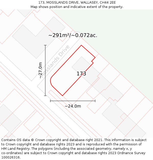 173, MOSSLANDS DRIVE, WALLASEY, CH44 2EE: Plot and title map