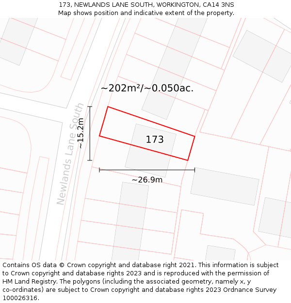 173, NEWLANDS LANE SOUTH, WORKINGTON, CA14 3NS: Plot and title map