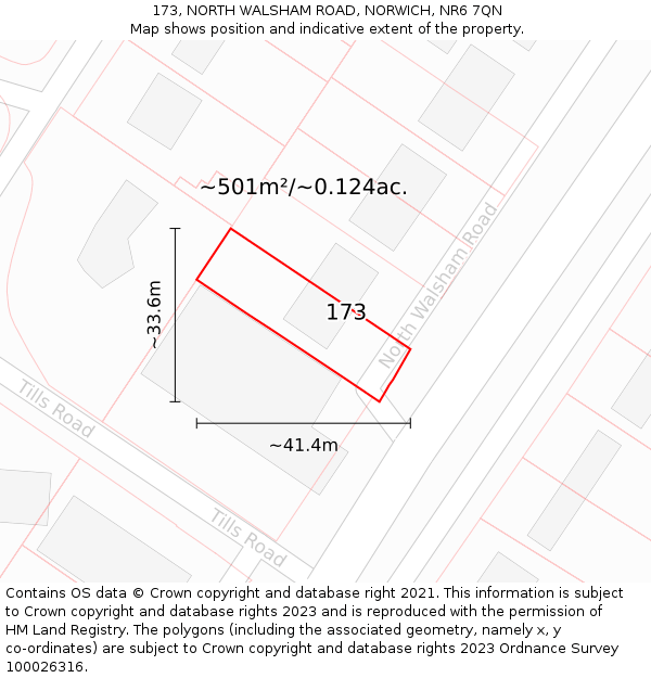 173, NORTH WALSHAM ROAD, NORWICH, NR6 7QN: Plot and title map