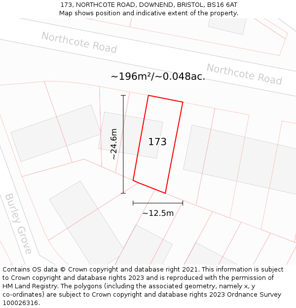 173, NORTHCOTE ROAD, DOWNEND, BRISTOL, BS16 6AT: Plot and title map