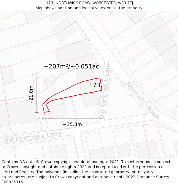 173, NORTHWICK ROAD, WORCESTER, WR3 7EJ: Plot and title map