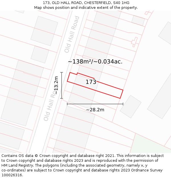 173, OLD HALL ROAD, CHESTERFIELD, S40 1HG: Plot and title map
