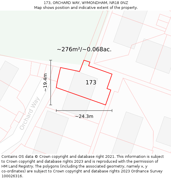 173, ORCHARD WAY, WYMONDHAM, NR18 0NZ: Plot and title map