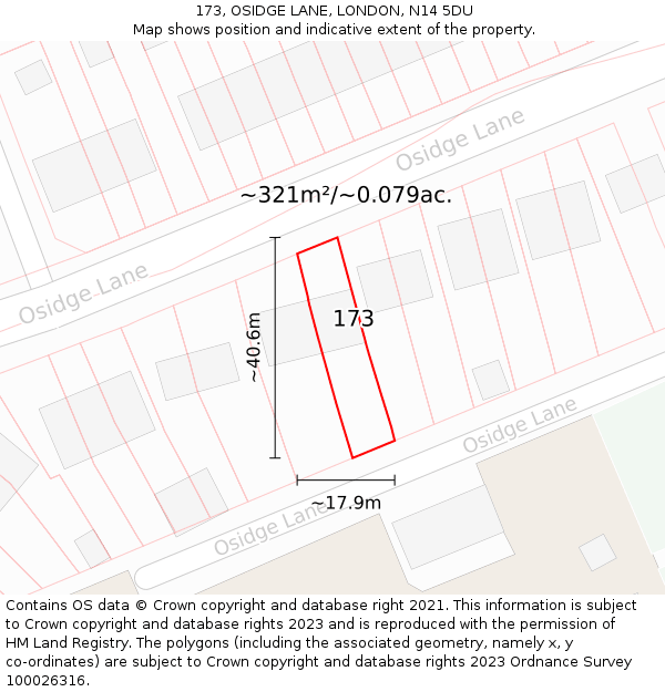 173, OSIDGE LANE, LONDON, N14 5DU: Plot and title map