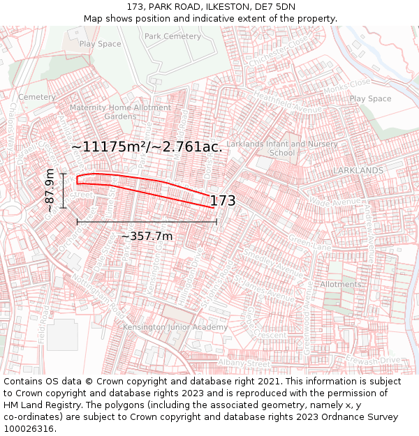 173, PARK ROAD, ILKESTON, DE7 5DN: Plot and title map