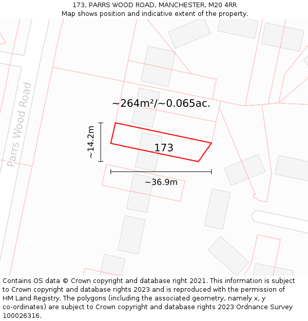 173, PARRS WOOD ROAD, MANCHESTER, M20 4RR: Plot and title map