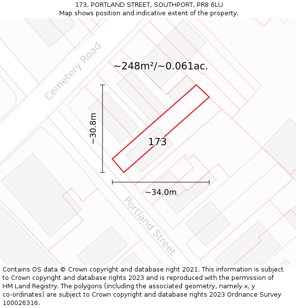 173, PORTLAND STREET, SOUTHPORT, PR8 6LU: Plot and title map