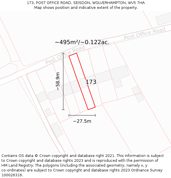 173, POST OFFICE ROAD, SEISDON, WOLVERHAMPTON, WV5 7HA: Plot and title map