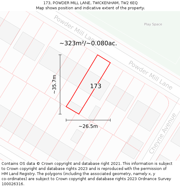 173, POWDER MILL LANE, TWICKENHAM, TW2 6EQ: Plot and title map