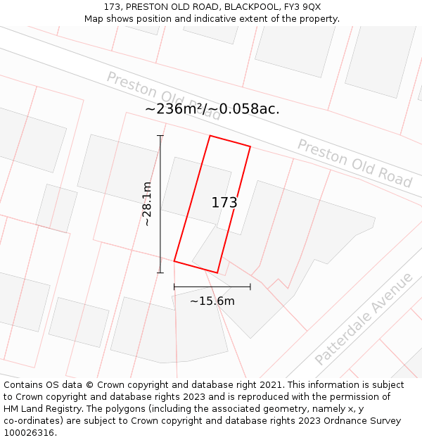 173, PRESTON OLD ROAD, BLACKPOOL, FY3 9QX: Plot and title map