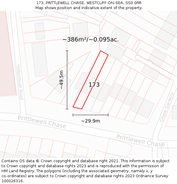 173, PRITTLEWELL CHASE, WESTCLIFF-ON-SEA, SS0 0RR: Plot and title map