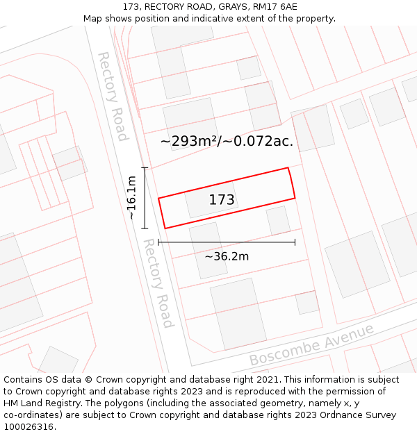 173, RECTORY ROAD, GRAYS, RM17 6AE: Plot and title map