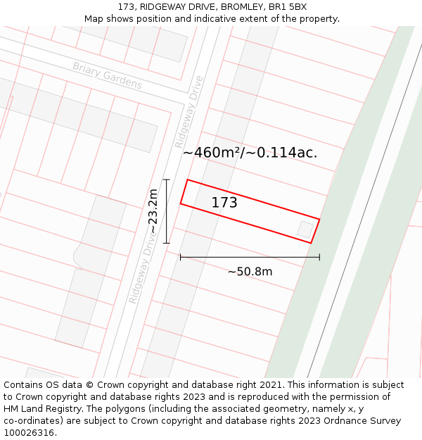 173, RIDGEWAY DRIVE, BROMLEY, BR1 5BX: Plot and title map